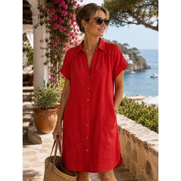 J. Crew Dresses & Skirts - J.Crew NWT 100% Linen Relaxed Shirt Dress Red Coastal Resort Cover Up MP $148